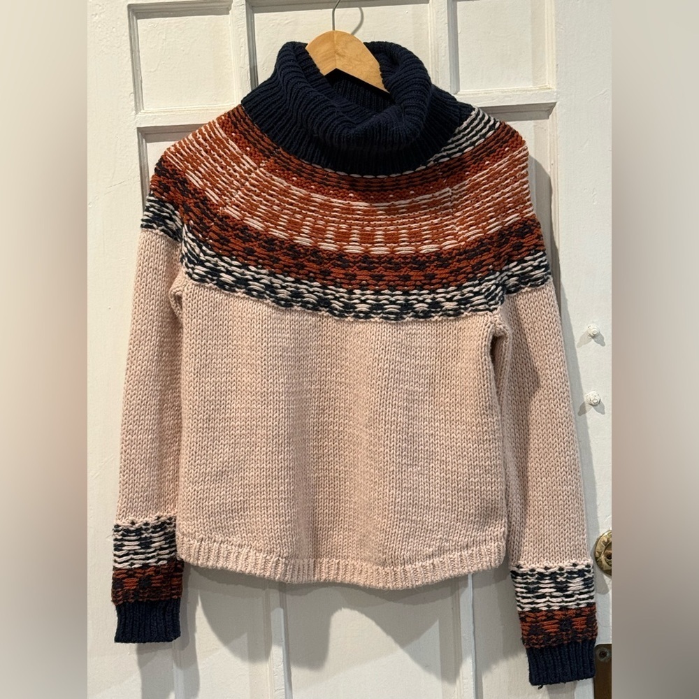 Madewell Navy and Rust Patterned Turtleneck Sweater